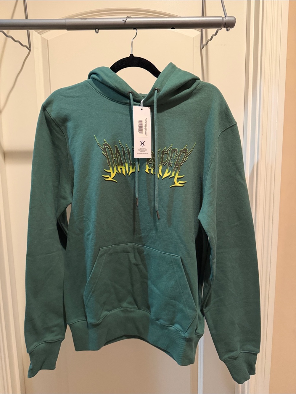 Daily Paper Teal Green Crewneck Hoodie with Yellow Graphic
